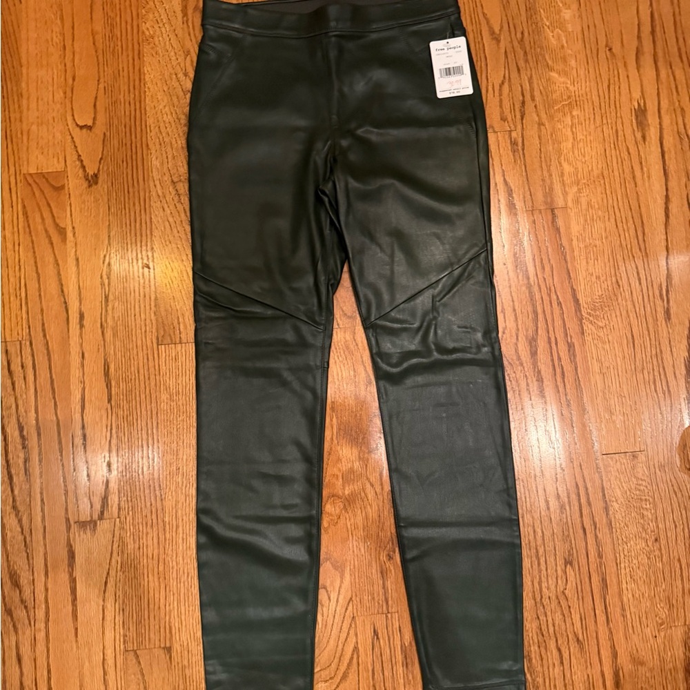 Free People Dark Green Faux Leather Leggings